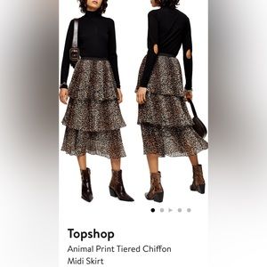 Top Shop tiered chiffon animal print midi skirt